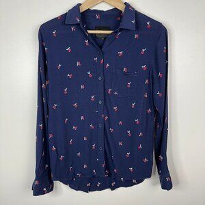 Rails  Navy Cherry Print  Kate Long Sleeve Button Down Blouse Top Size XS